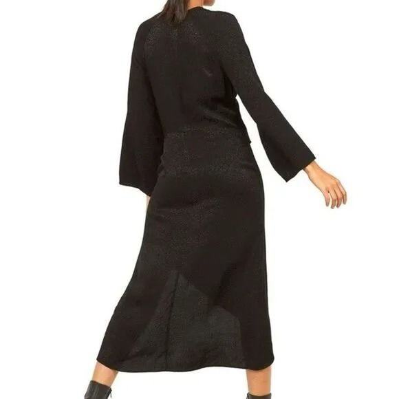 H&M Black Leopard Print Jacquard Weave Long Sleeve Midi Dress - Picture 2 of 9